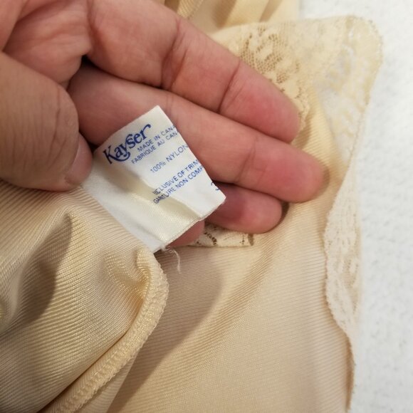 Vintage Beige/Nude Lace Slip Dress Kayser Bow Chemise Night Gown Made in Canada - Picture 9 of 12